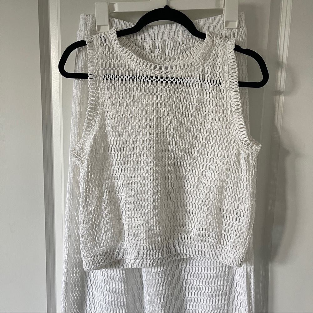 Two Piece White Gianni Bini Crochet Cover-Up (M)